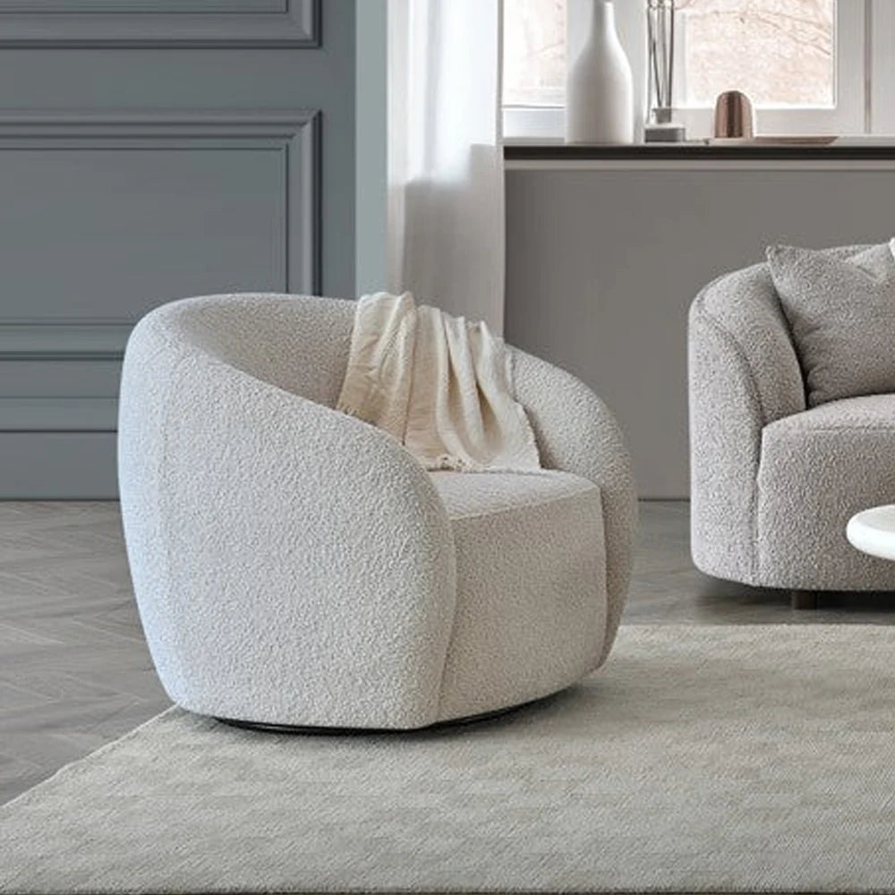 Aluxo Kira Teddy Koala Cream Boucle Swivel Armchair